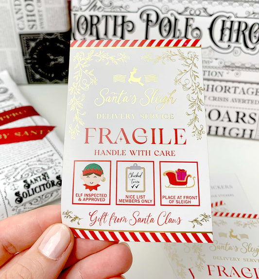 Santa's Sleigh Fragile Sticker Christmas Stickers | Set of 3