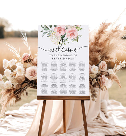 Printable Wedding Seating Chart, Editable Wedding Table Plan, Blush Floral Seating Chart Template, Seating Plan Poster, Darcy