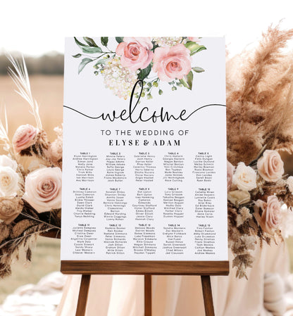 Printable Wedding Seating Chart, Editable Wedding Table Plan, Blush Floral Seating Chart Template, Seating Plan Poster, Darcy