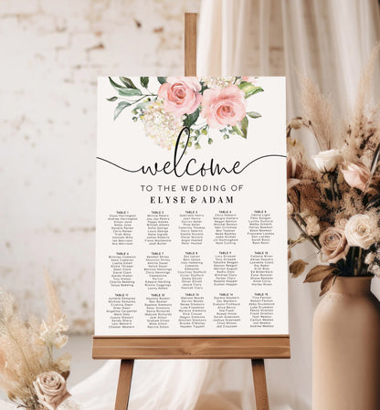 Printable Wedding Seating Chart, Editable Wedding Table Plan, Blush Floral Seating Chart Template, Seating Plan Poster, Darcy