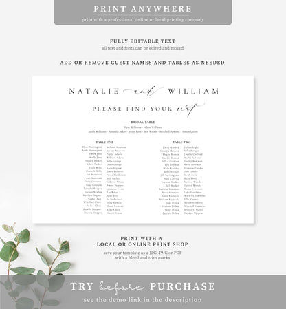 Ellesmere White | Printable Seating Chart Template