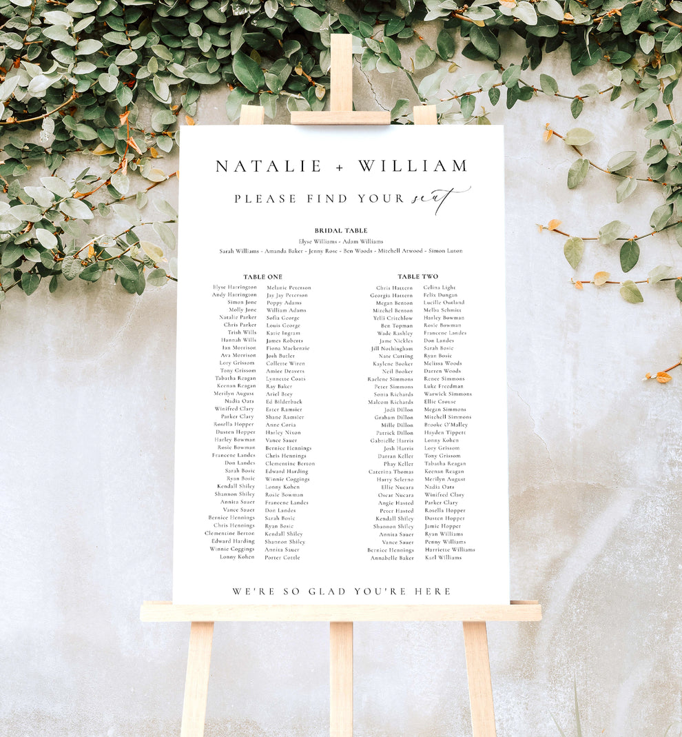 Ellesmere White | Printable Seating Chart Template – Black Bow Studio