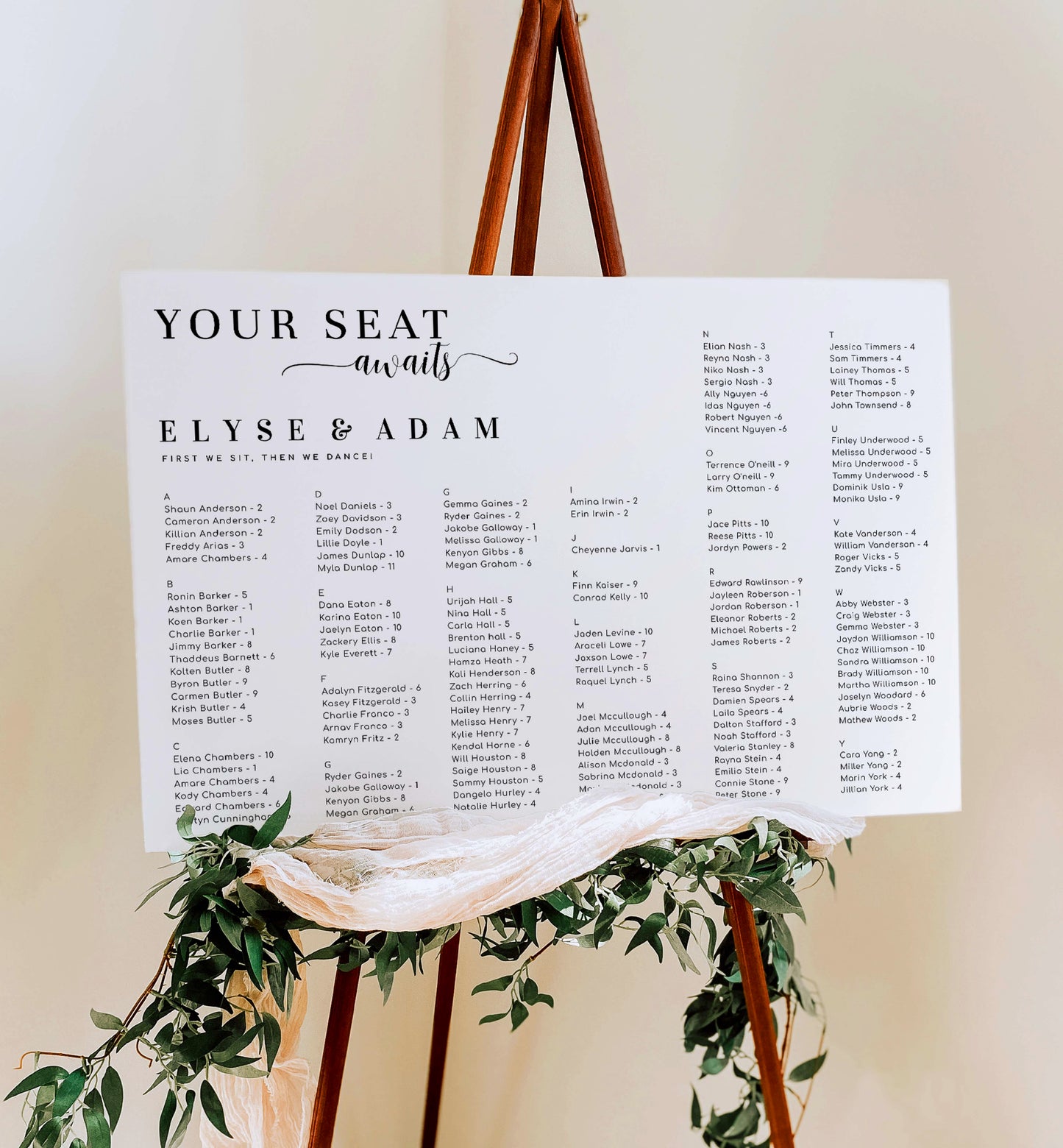 Alphabetical Wedding Table Plan, Printable Editable Modern Minimal Wedding Seating Chart Template, Guest List Seating Poster, Leyton