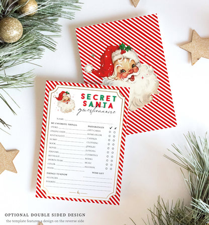 Stripe Red | Printable Secret Santa Questionnaire Bundle Template