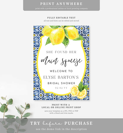 Positano Lemons | Printable Main Squeeze Welcome Sign Template