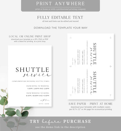 Ellesmere White | Printable Shuttle Service Sign Template