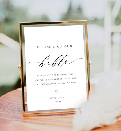 Printable Sign Our Bible Sign, Minimalist Wedding Bible Guest Book Sign, Modern Please Sign Our Guest Book Sign, Wedding Signage, Ellesmere