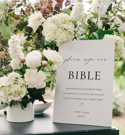 Printable Sign Our Bible Sign, Minimalist Wedding Bible Guest Book Sign, Modern Please Sign Our Guest Book Sign, Wedding Signage, Ellesmere