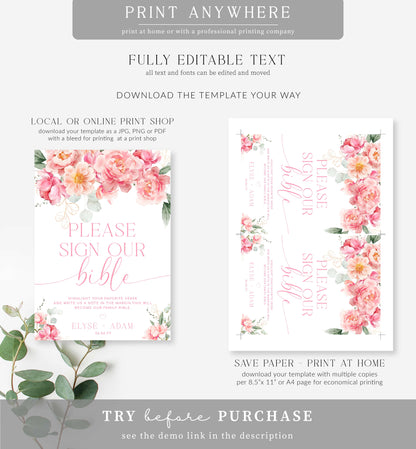 Piper Floral White | Printable Bible Guestbook Sign Template