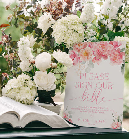 Printable Sign Our Bible Sign, Wedding Bible Guest Book Sign, Blush Pink Peony Please Sign Our Guest Book Sign, Wedding Signage, Piper