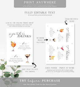 Ellesmere White | Printable Signature Drinks Menu Sign Template – Black ...