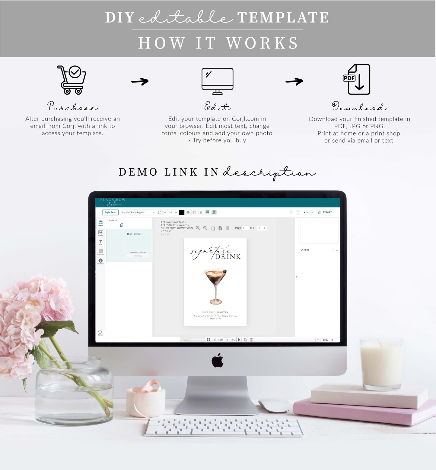 Ellesmere White | Printable Signature Drink Menu Sign Template