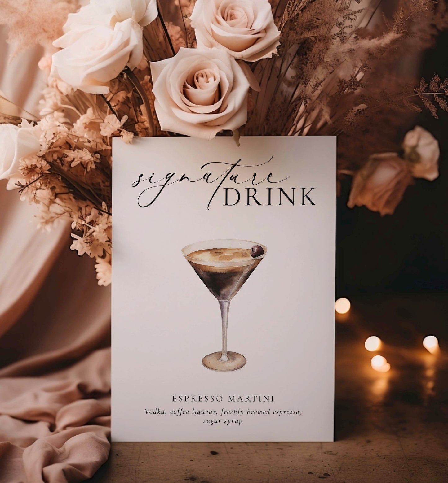 Signature Drink Menu Sign, Printable Wedding Signature Cocktail Sign, Minimalist Wedding, Cocktail Bar Cart Sign, Ellesmere