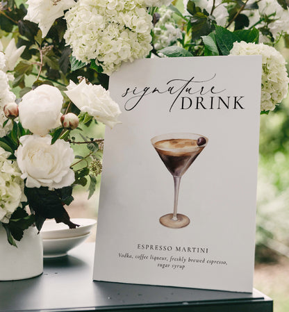 Signature Drink Menu Sign, Printable Wedding Signature Cocktail Sign, Minimalist Wedding, Cocktail Bar Cart Sign, Ellesmere