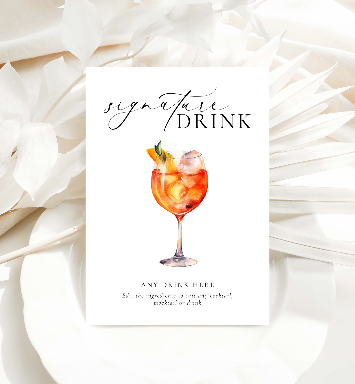 Signature Drink Menu Sign, Printable Wedding Signature Cocktail Sign, Minimalist Wedding, Cocktail Bar Cart Sign, Ellesmere