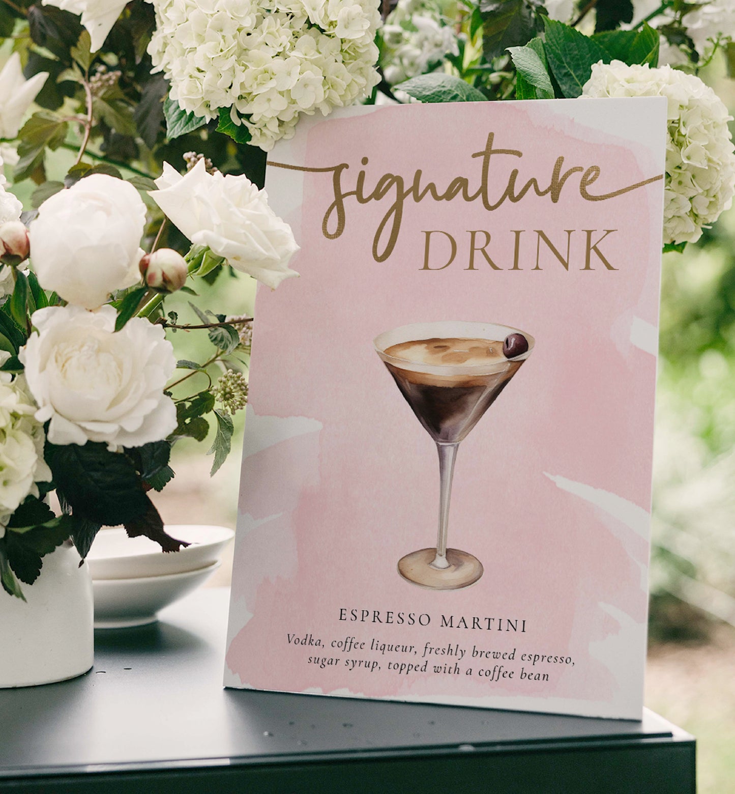 Signature Drinks Sign, Printable Signature Cocktails Bar Sign, Bridal Shower Drinks Menu, Wedding Drinks Menu Bar Sign, Pink Watercolour