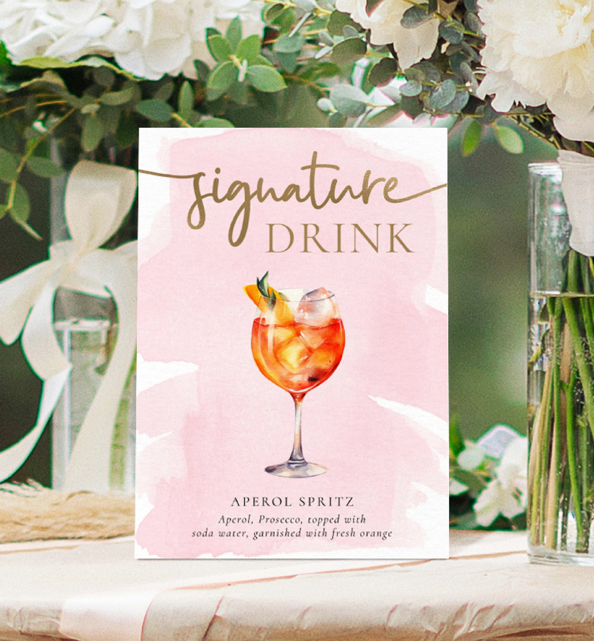 Signature Drinks Sign, Printable Signature Cocktails Bar Sign, Bridal Shower Drinks Menu, Wedding Drinks Menu Bar Sign, Pink Watercolour