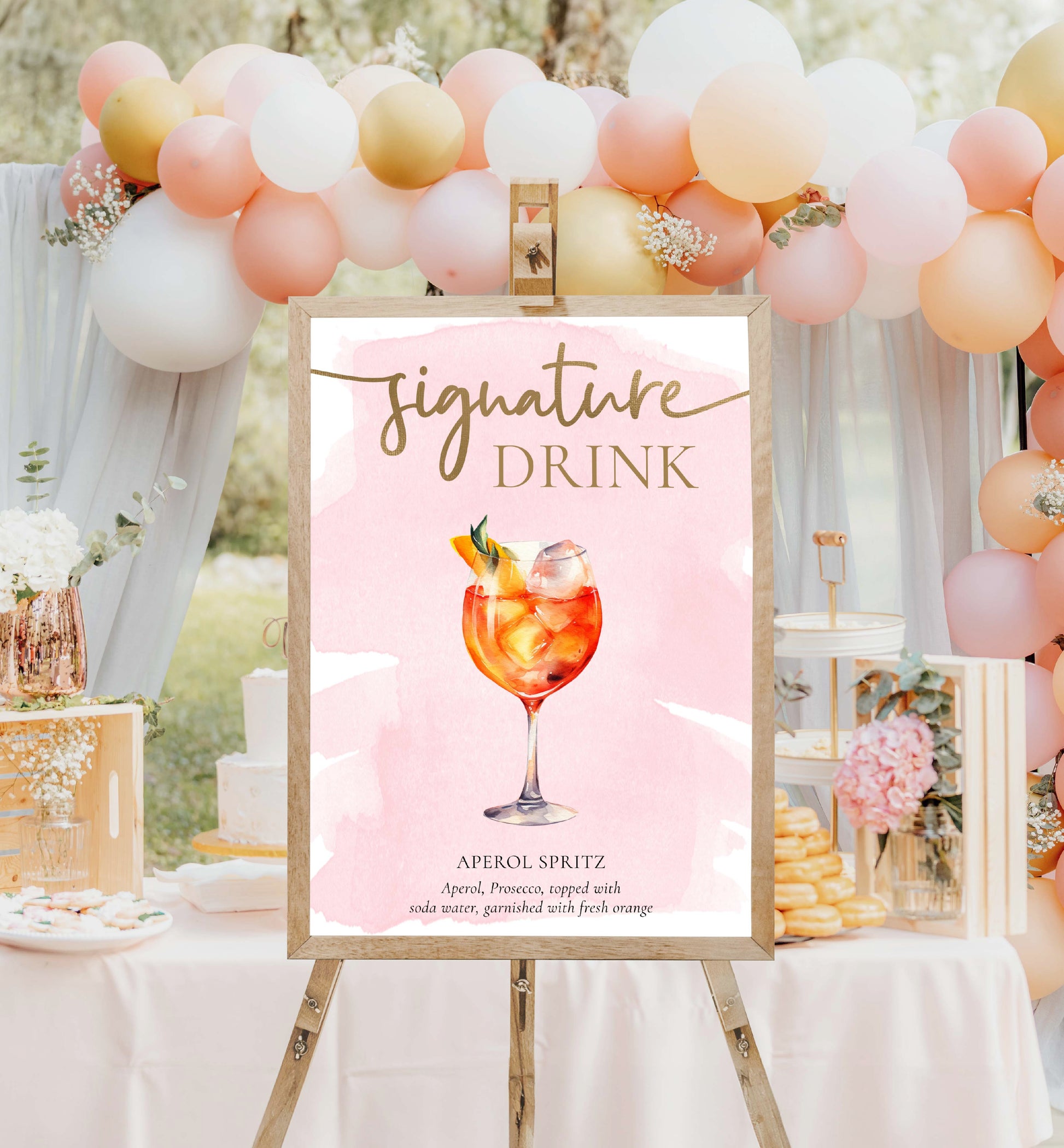 Signature Drinks Sign, Printable Signature Cocktails Bar Sign, Bridal Shower Drinks Menu, Wedding Drinks Menu Bar Sign, Pink Watercolour