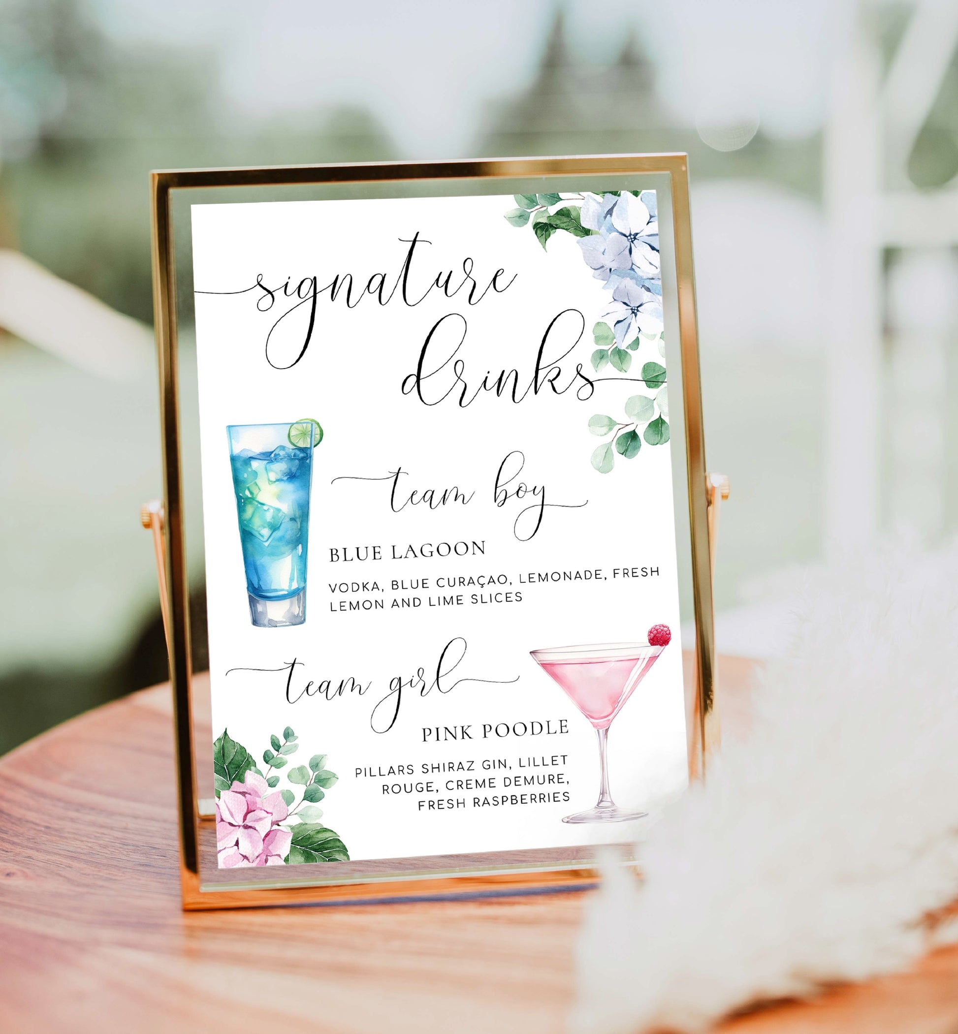 Team Girl Team Boy Drinks Menu Sign, Pink Blue Hydrangea, Printable Baby Shower Menu Bar Sign, Gender Reveal Party Drinks Sign, Ferras