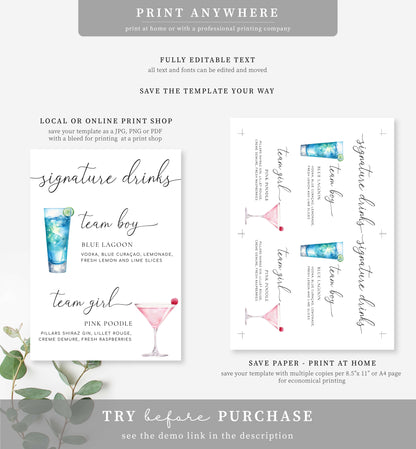 Quinn White | Printable Team Girl Boy Drinks Sign Template