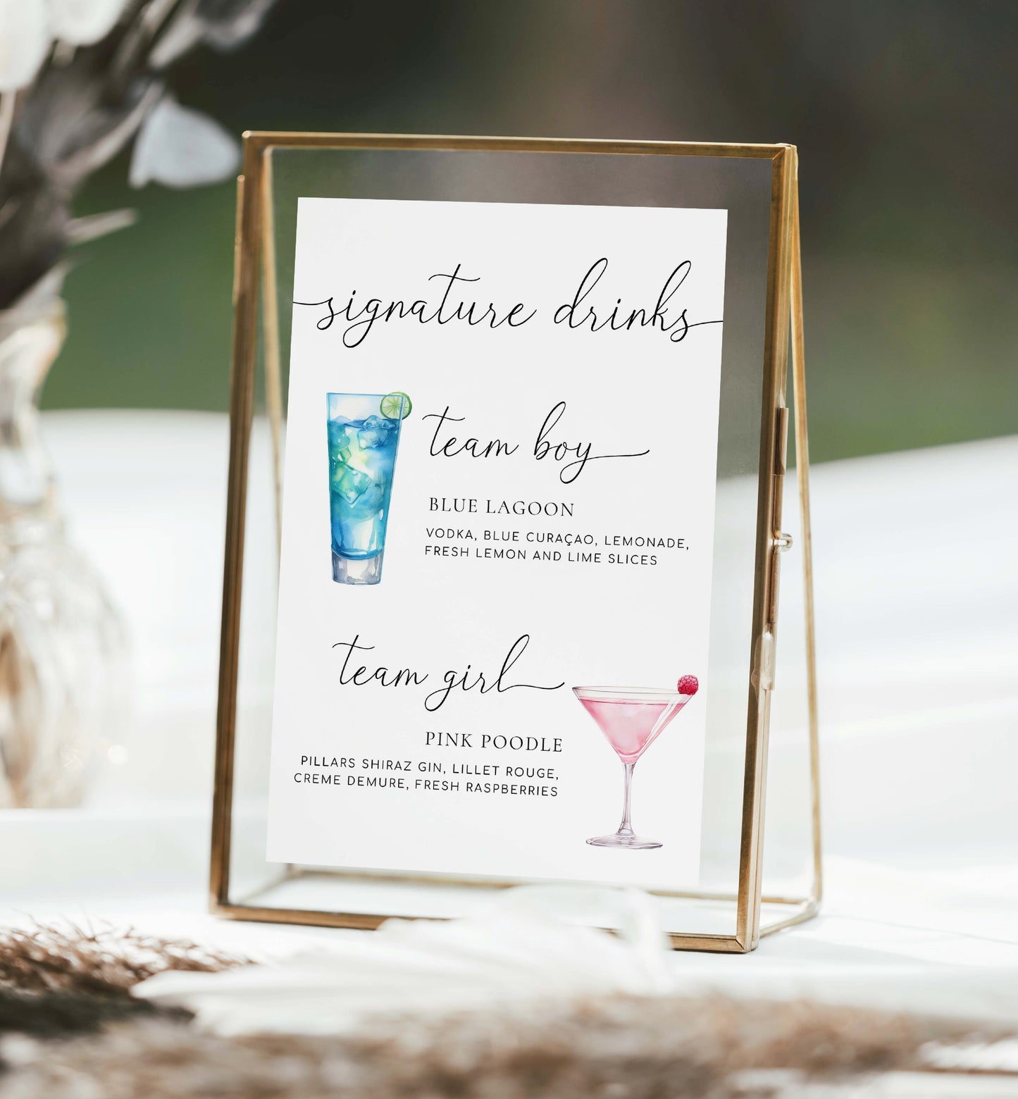 Team Girl Team Boy Drinks Menu Sign, Minimalist Printable Gender Reveal Signature Drinks Menu Sign, Couples Shower Drinks Sign, Quinn