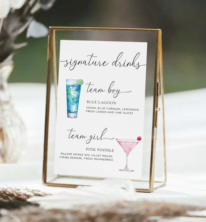 Team Girl Team Boy Drinks Menu Sign, Minimalist Printable Gender Reveal Signature Drinks Menu Sign, Couples Shower Drinks Sign, Quinn