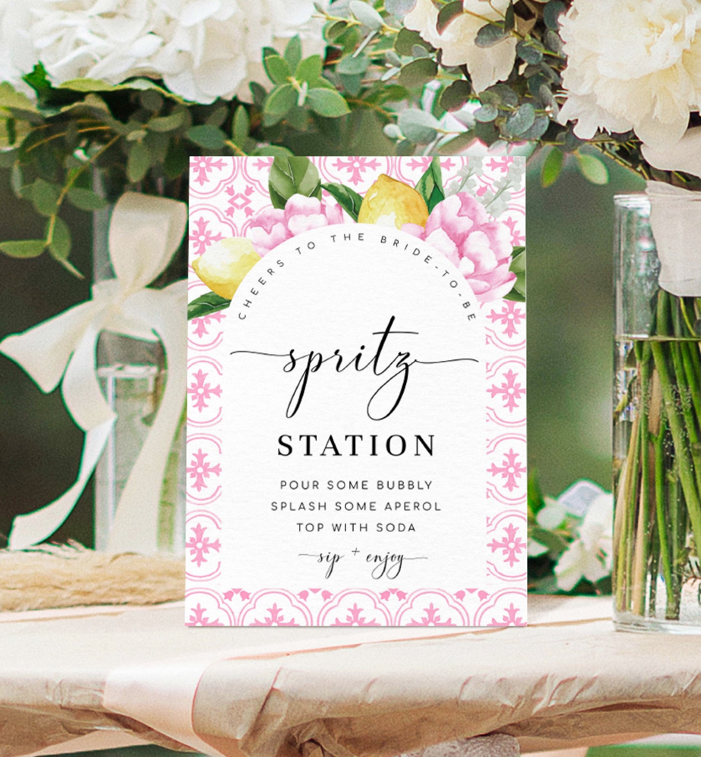 The Med Arch Pink Lemons | Printable Spritz Station Sign Template