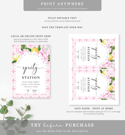 The Med Arch Pink Lemons | Printable Spritz Station Sign Template