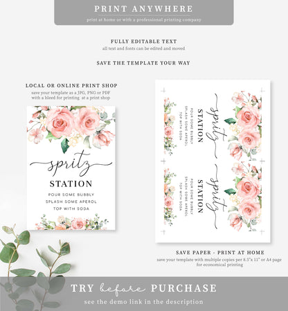 Darcy Floral Pink | Printable Spritz Station Sign Template