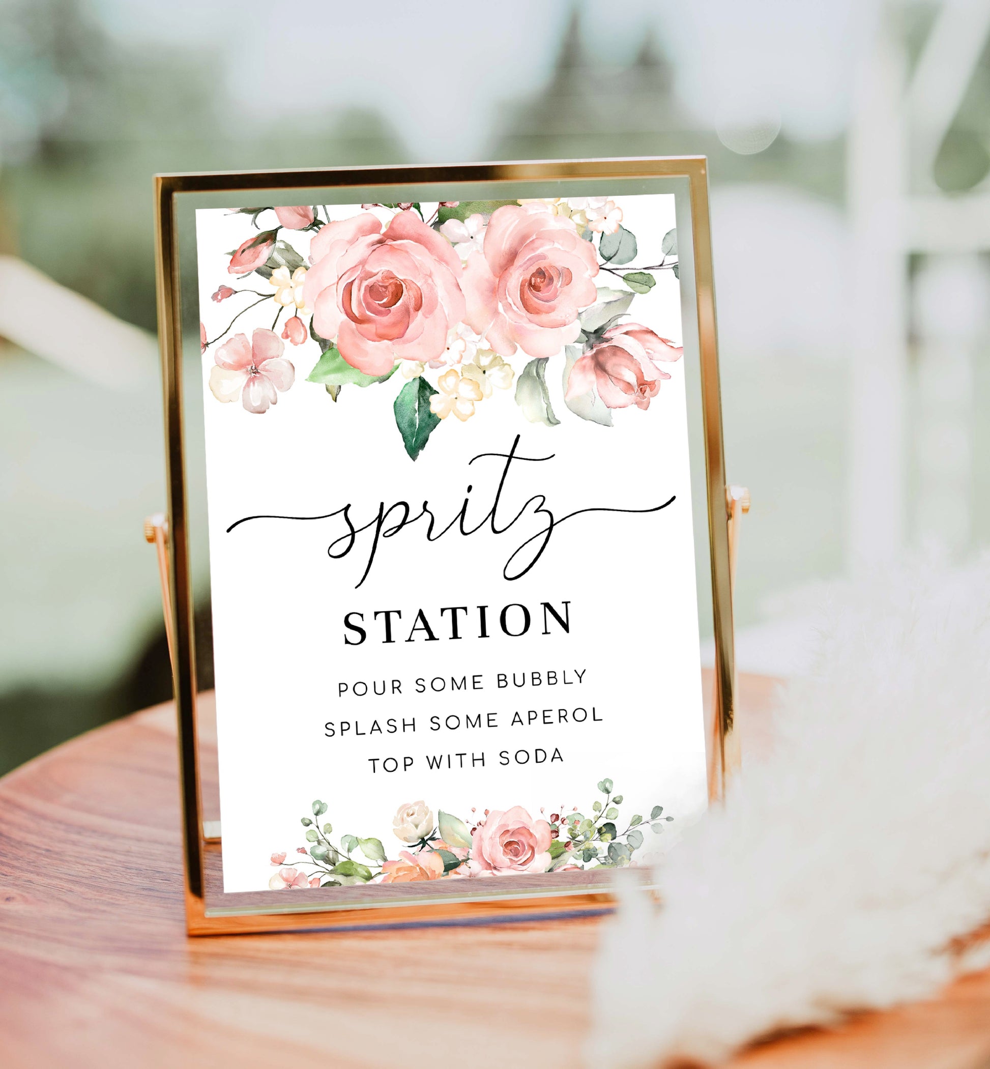 Spritz Station Sign, Printable Aperol Spritz Cocktail Sign, Blush Floral, Wedding Cocktail Bar Sign, Signature Drinks Sign, Darcy Pink