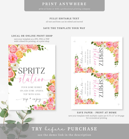 Pomelo White | Printable Spritz Station Sign Template