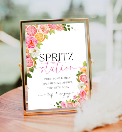 Spritz Station Sign, Printable Aperol Spritz Cocktail Sign, Citrus Fruit Oranges, Wedding Cocktail Bar Sign, Signature Drinks Sign, Pomelo