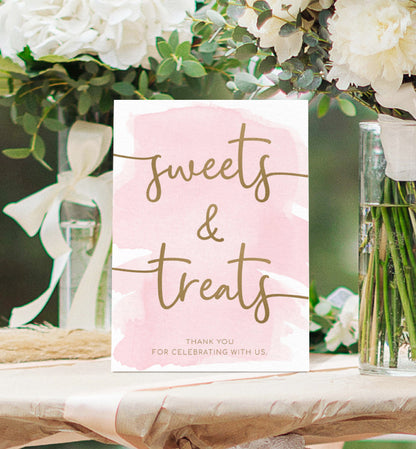 Watercolour Pink Gold | Printable Sweets and Treats Favour Sign Template