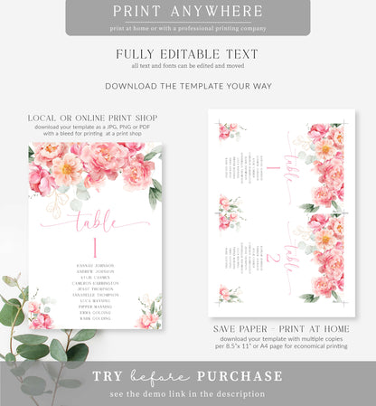 Piper Floral White | Printable Table Numbers Template