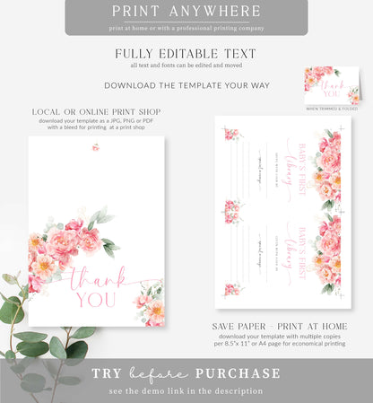 Piper Floral White | Printable Thank You Card Template