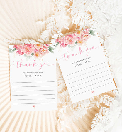 Printable Folded Thank You Card Template, Blush Peony Floral Baby Shower Favors, Bridal Shower Thank You Card, Wedding Thank You Card, Piper