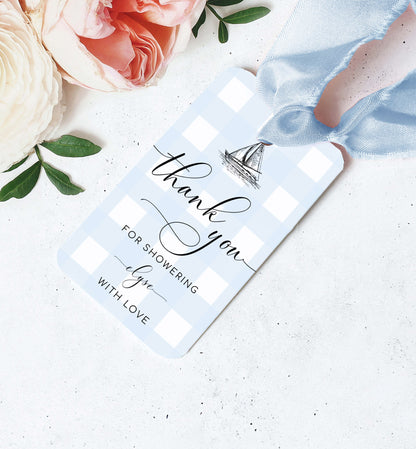 Gingham Blue Sailing Boat | Printable Thank You Favour Tag Template