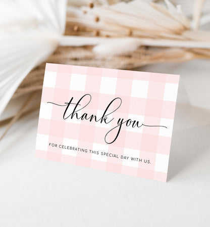 Gingham Pink | Printable Thank You Card Template