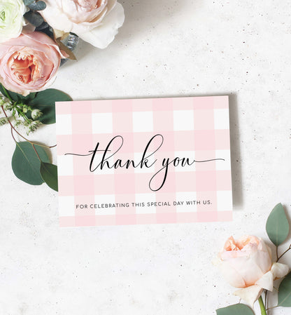 Gingham Pink | Printable Thank You Card Template