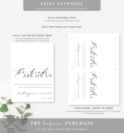 Ellesmere White | Printable Open Bar Sign Template