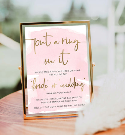 Watercolour Pink Gold | Printable The Ring Game Sign Template