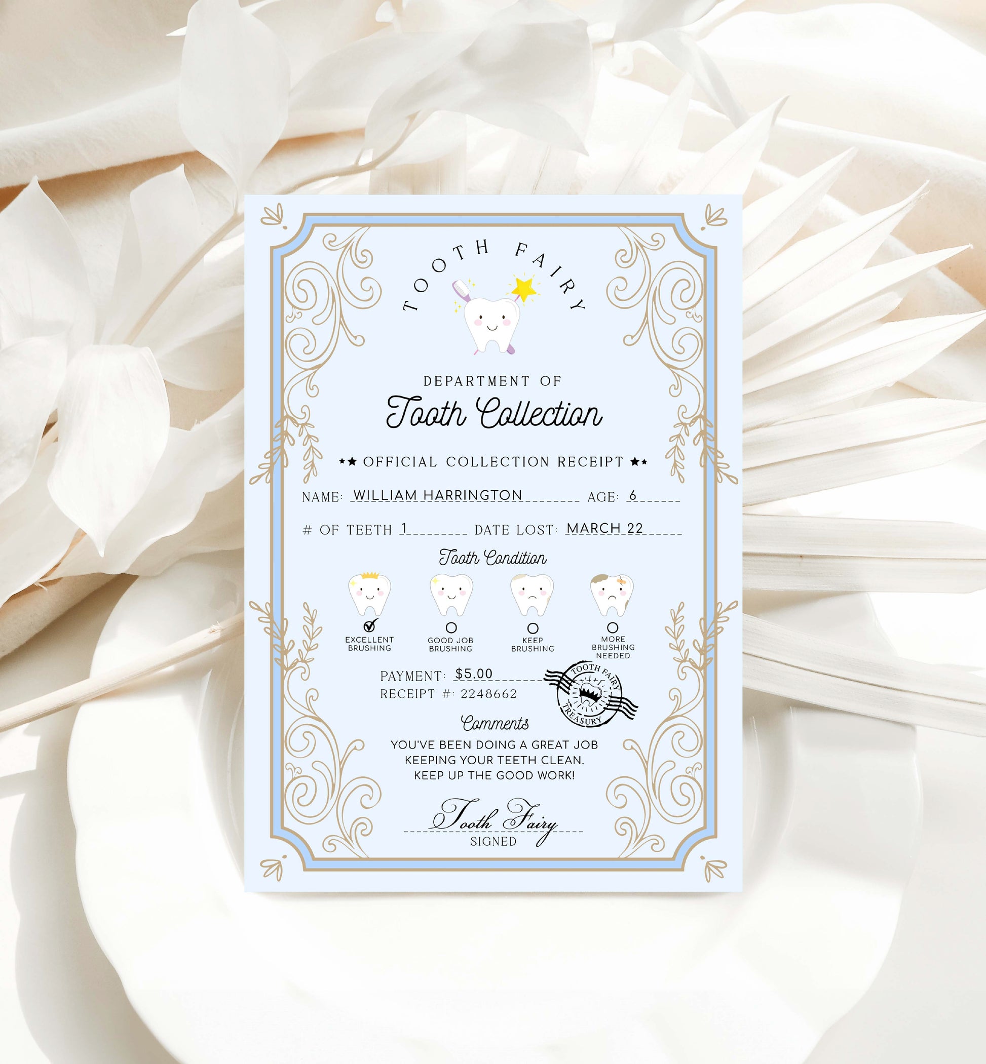 Printable Tooth Fairy Receipt, Tooth Fairy Collection Receipt, Editable Tooth Report Card, Tooth Fairy Payment Certificate, Lost Tooth Note