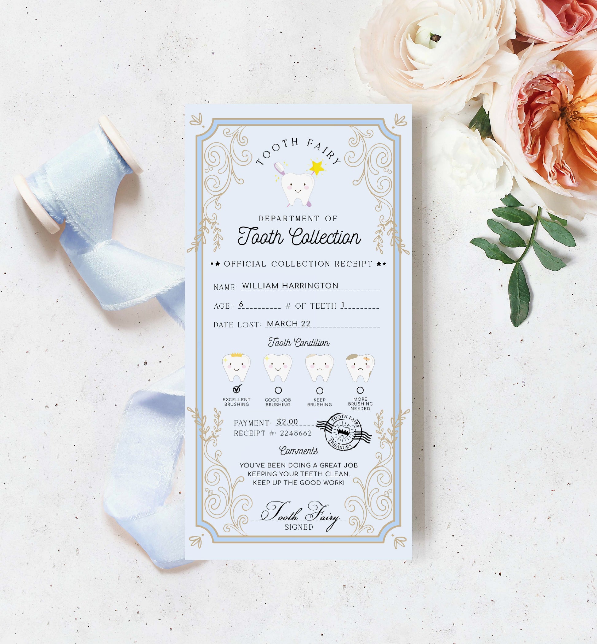 Printable Tooth Fairy Receipt, Tooth Fairy Collection Receipt, Editable Tooth Report Card, Tooth Fairy Payment Certificate, Lost Tooth Note