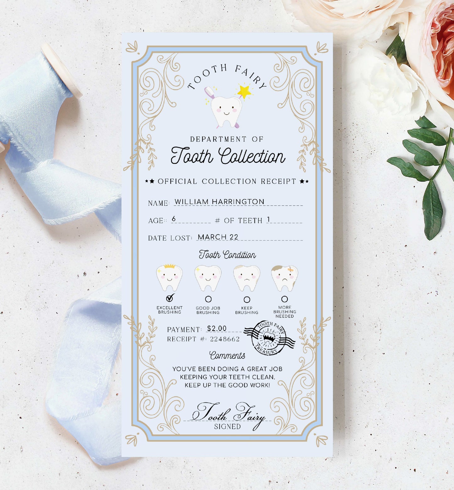 Printable Tooth Fairy Receipt, Tooth Fairy Collection Receipt, Editable Tooth Report Card, Tooth Fairy Payment Certificate, Lost Tooth Note