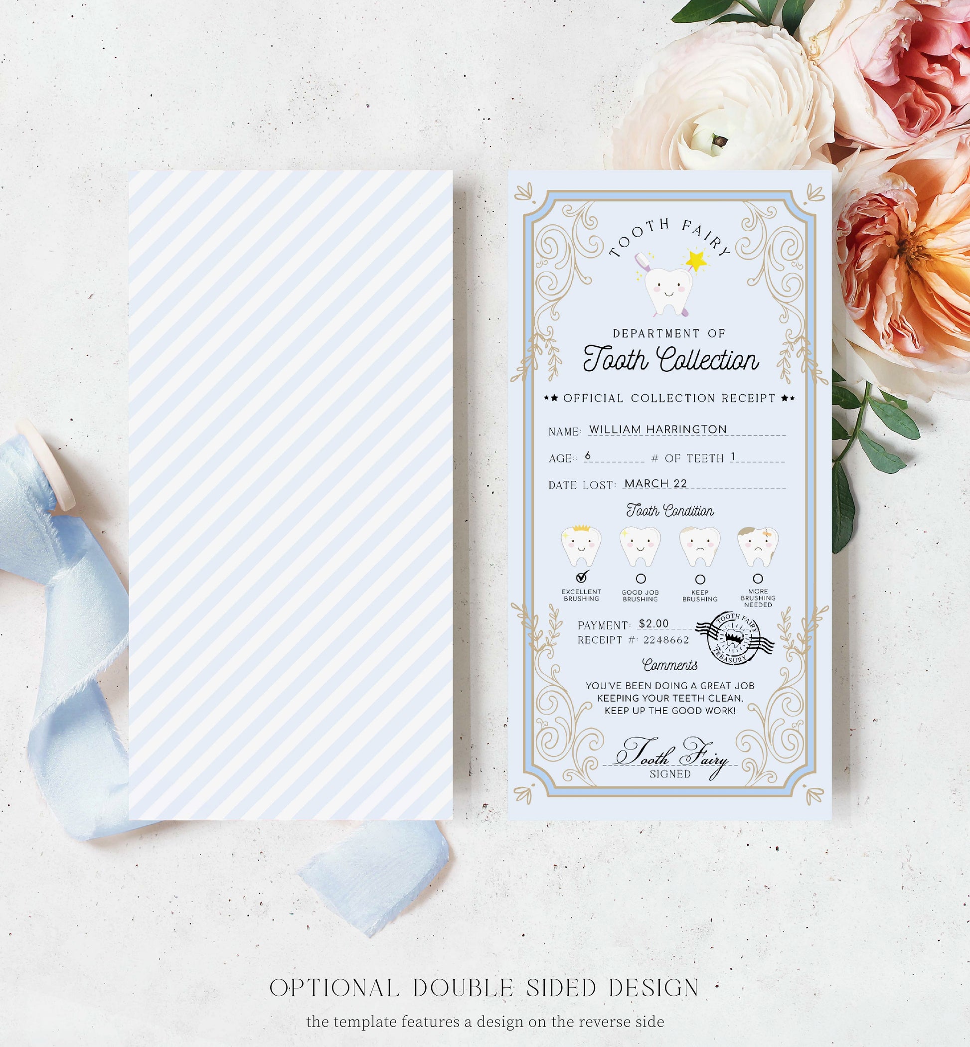 Printable Tooth Fairy Letter and Receipt, Tooth Fairy Collection Receipt, Tooth Fairy Payment Recipe And Visit Certificate, Lost Tooth Note