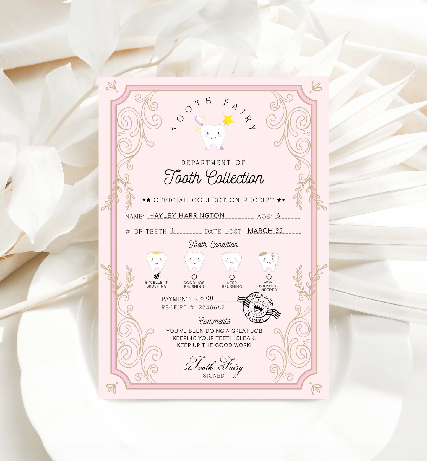 Printable Tooth Fairy Receipt, Tooth Fairy Collection Receipt, Editable Tooth Report Card, Tooth Fairy Payment Certificate, Lost Tooth Note