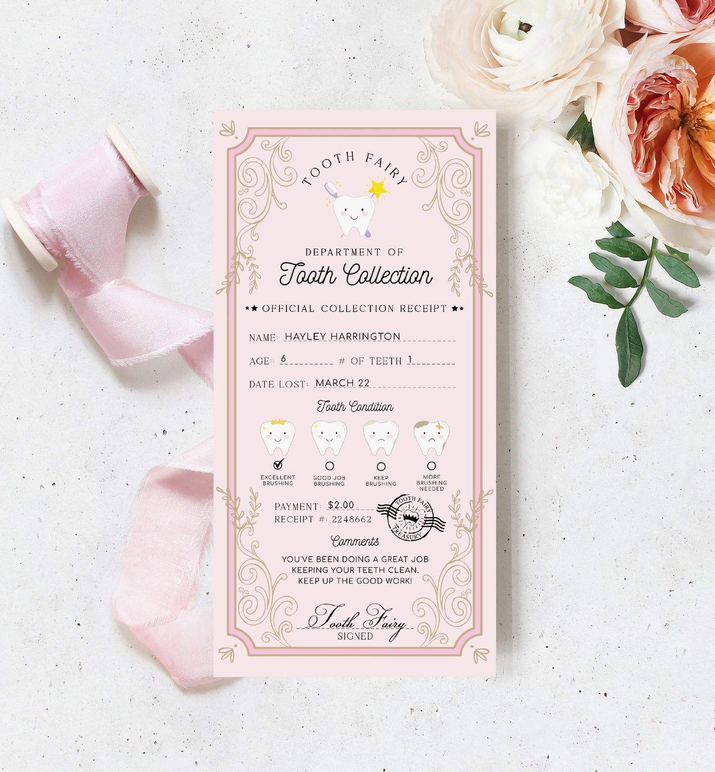 Printable Tooth Fairy Receipt, Tooth Fairy Collection Receipt, Editable Tooth Report Card, Tooth Fairy Payment Certificate, Lost Tooth Note