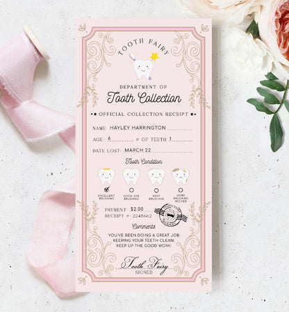 Printable Tooth Fairy Receipt, Tooth Fairy Collection Receipt, Editable Tooth Report Card, Tooth Fairy Payment Certificate, Lost Tooth Note