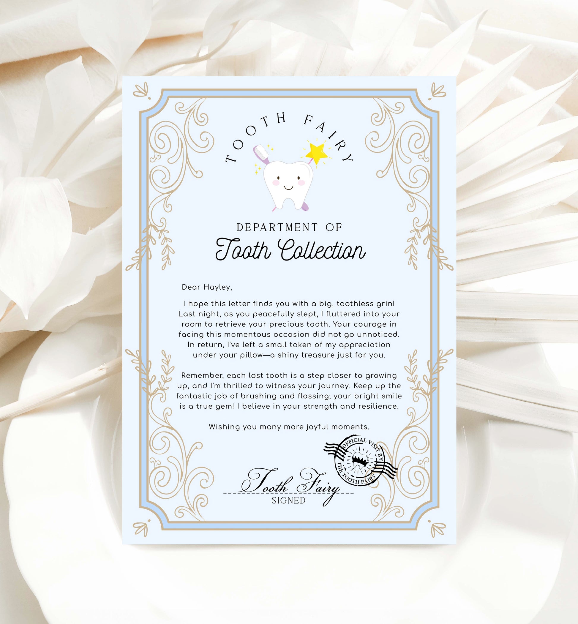 Printable Tooth Fairy Letter, Tooth Fairy Collection Letter, Editable Tooth Report Card, Tooth Fairy Official Visit Letter, Lost Tooth Note