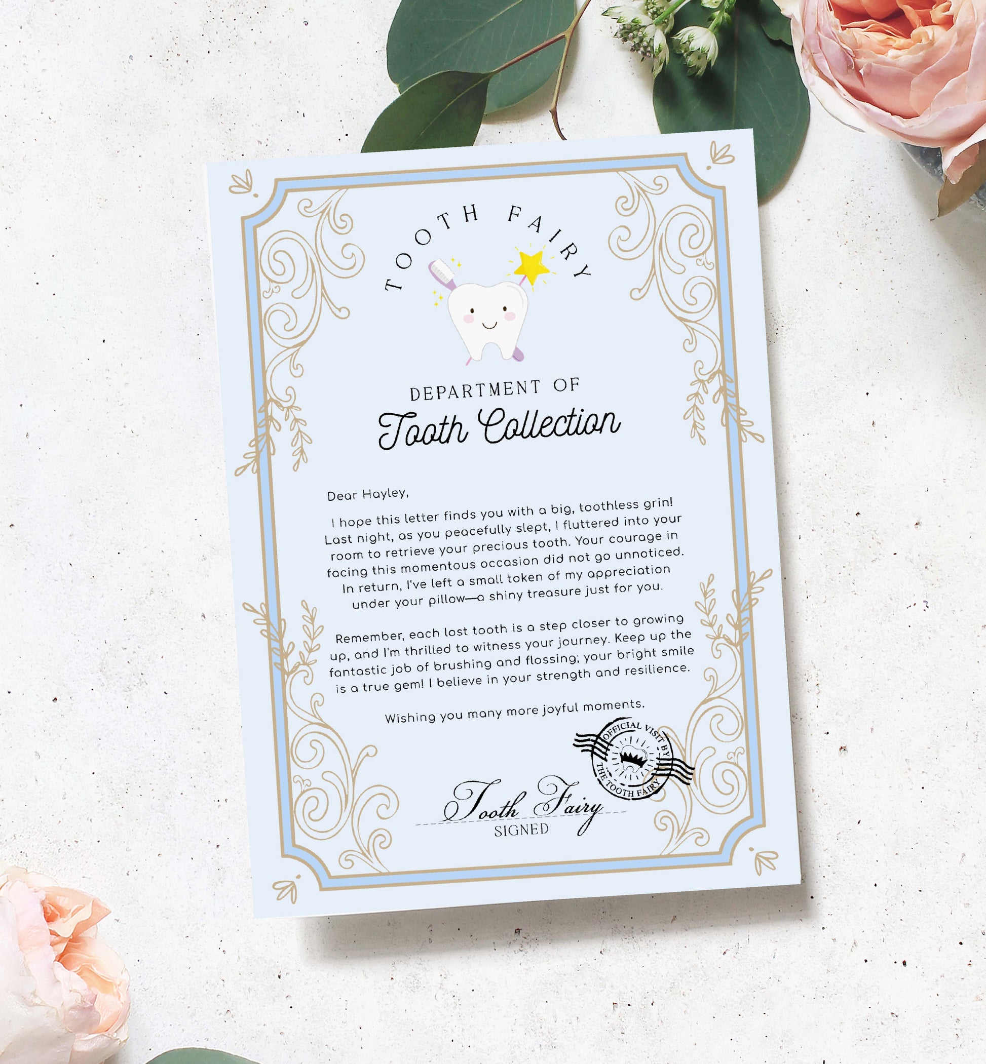 Printable Tooth Fairy Letter, Tooth Fairy Collection Letter, Editable Tooth Report Card, Tooth Fairy Official Visit Letter, Lost Tooth Note